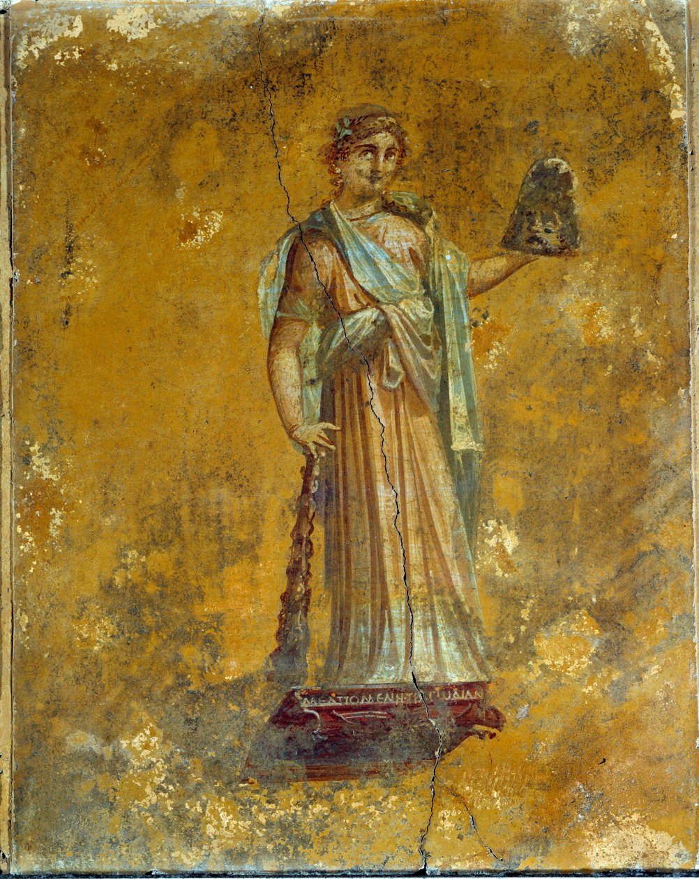 Romersk kunst: repræsentation af Melpomene, tragediers muse. Fresko fra Pompei omkring 62 - 79 e.Kr. Paris, Louvre-museet af Roman