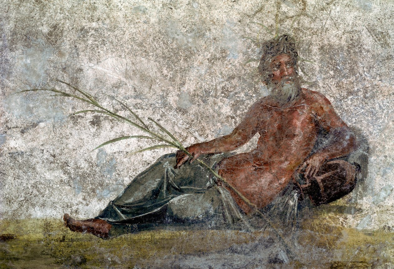 Romersk kunst: repræsentation af guden floden. Detalje af en fresco fra huset til Vestales i Pompei. 1. århundrede e.Kr. Paris, Louvre-museet af Roman