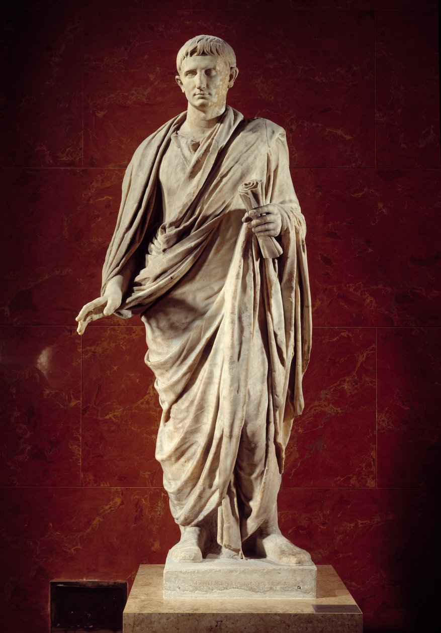 Romersk kunst: statue af kejser Augustus (CESARE AUGUSTO) (63 f.Kr.-14 e.Kr.) 1. århundrede. Fra Velletri. Paris, Louvre-museet af Roman