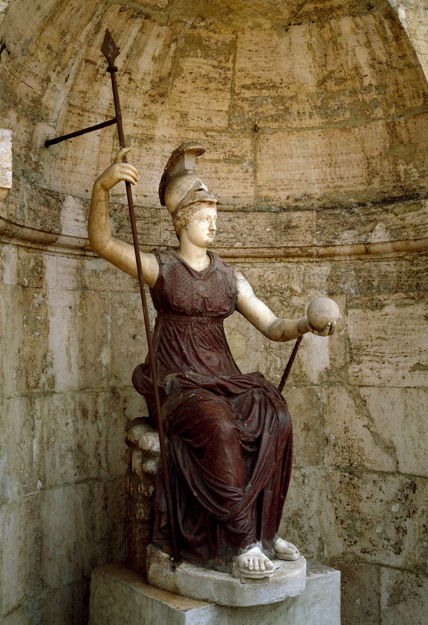 Romersk kunst: "" gudinden Rom løfter universet i sin hånd"" Statue af det 1. århundrede e.Kr. Rom, Campidoglio af Roman