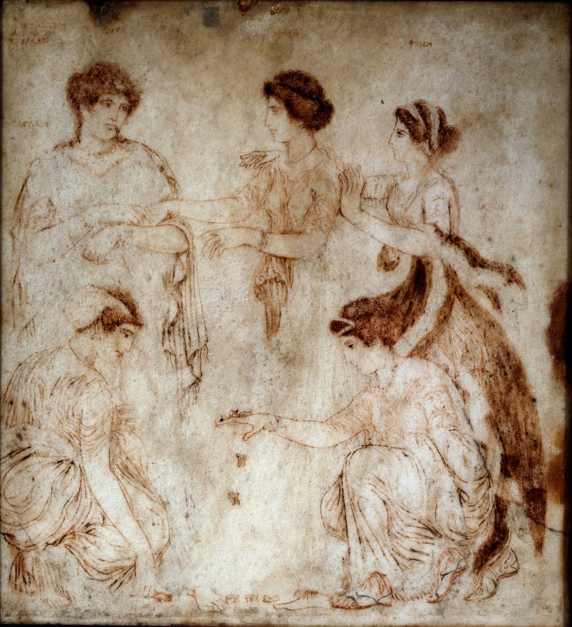 Romersk kunst: "" osselet-spillerne"" De spilles af Niobe og fire af hans døtre. Monokrom på marmor fra Herculaneum (Ercolano) 1. århundrede e.Kr. Svag. 42x49 cm Museo Archeologico Nazionale, Napoli af Roman