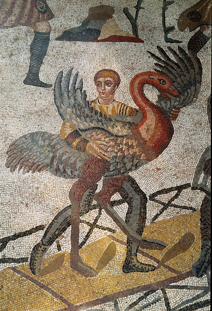 Romersk kunst: transport af strudse på skibe sendes til Rom. Detalje af mosaik af "" Det lille jagtselskab"" 315-350 e.Kr. Piazza Armerina, Villa Romana del Casale af Roman