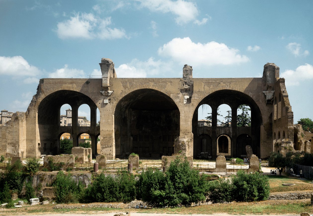Romersk kunst: udsigt over basilikaen Maxence og Konstantin (eller Basilica Nova eller Basilica di Maxentius og Konstantin), 4. århundrede e.Kr. Rom, Italien af Roman