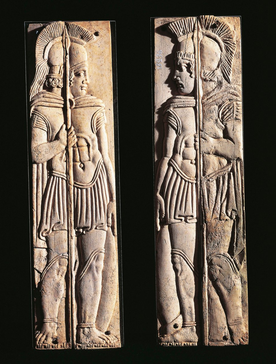 Romersk civilisation, par knogleudskæringer af krigere, fra Praeneste, Lazio-regionen, Italien af Roman