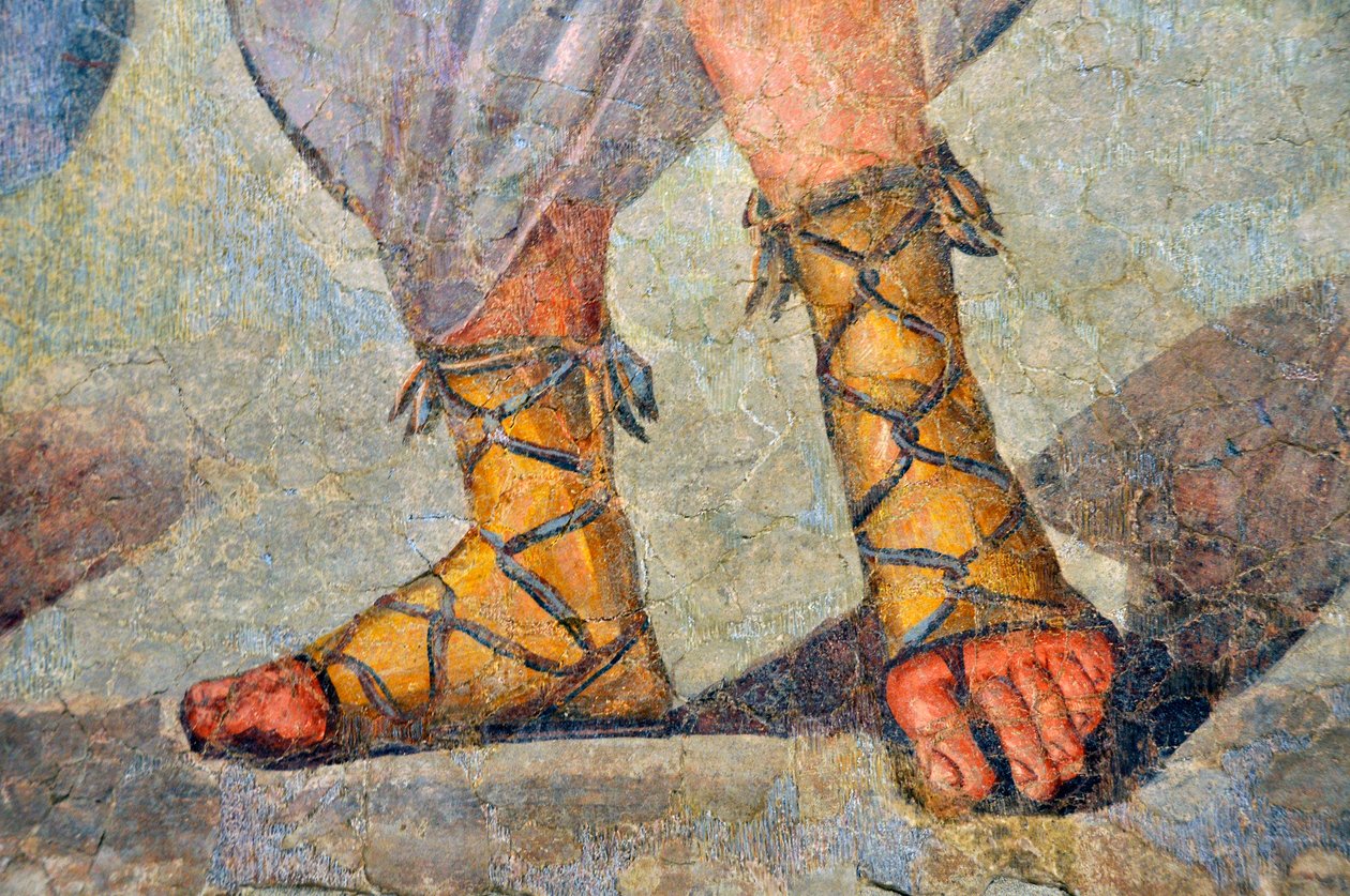 Romerske sko med snøre. Detalje. Sent 2. århundrede - begyndelsen af 3. århundrede (fresko) af Roman