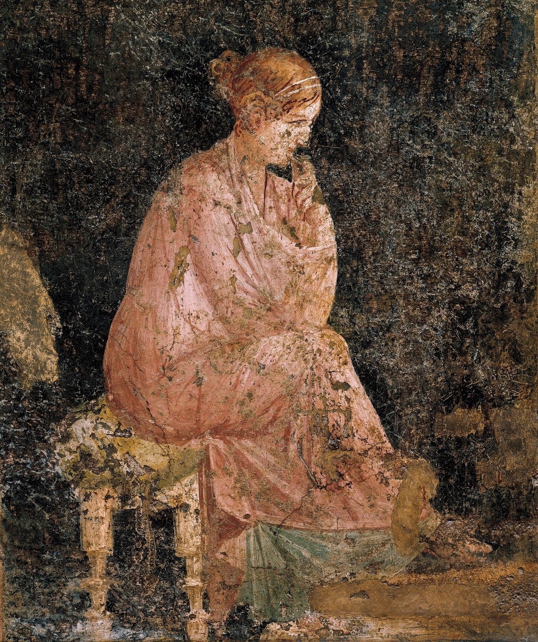 Siddende kvinde, detalje af fresko fra Pompeji af Roman