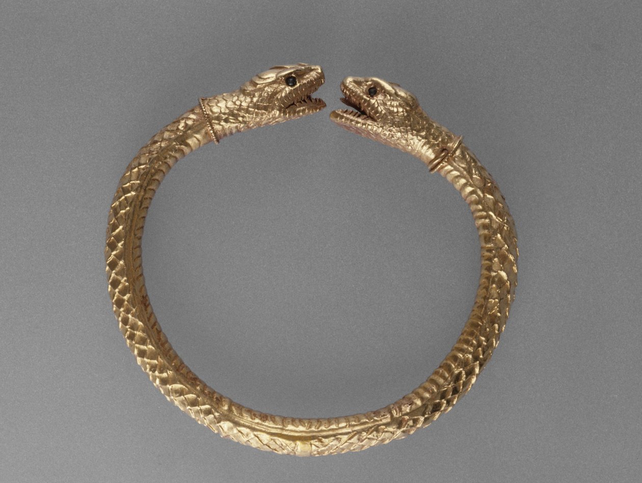 Serpent Armbånd, AD 1-100 (guld med grønne glasøjne) af Roman