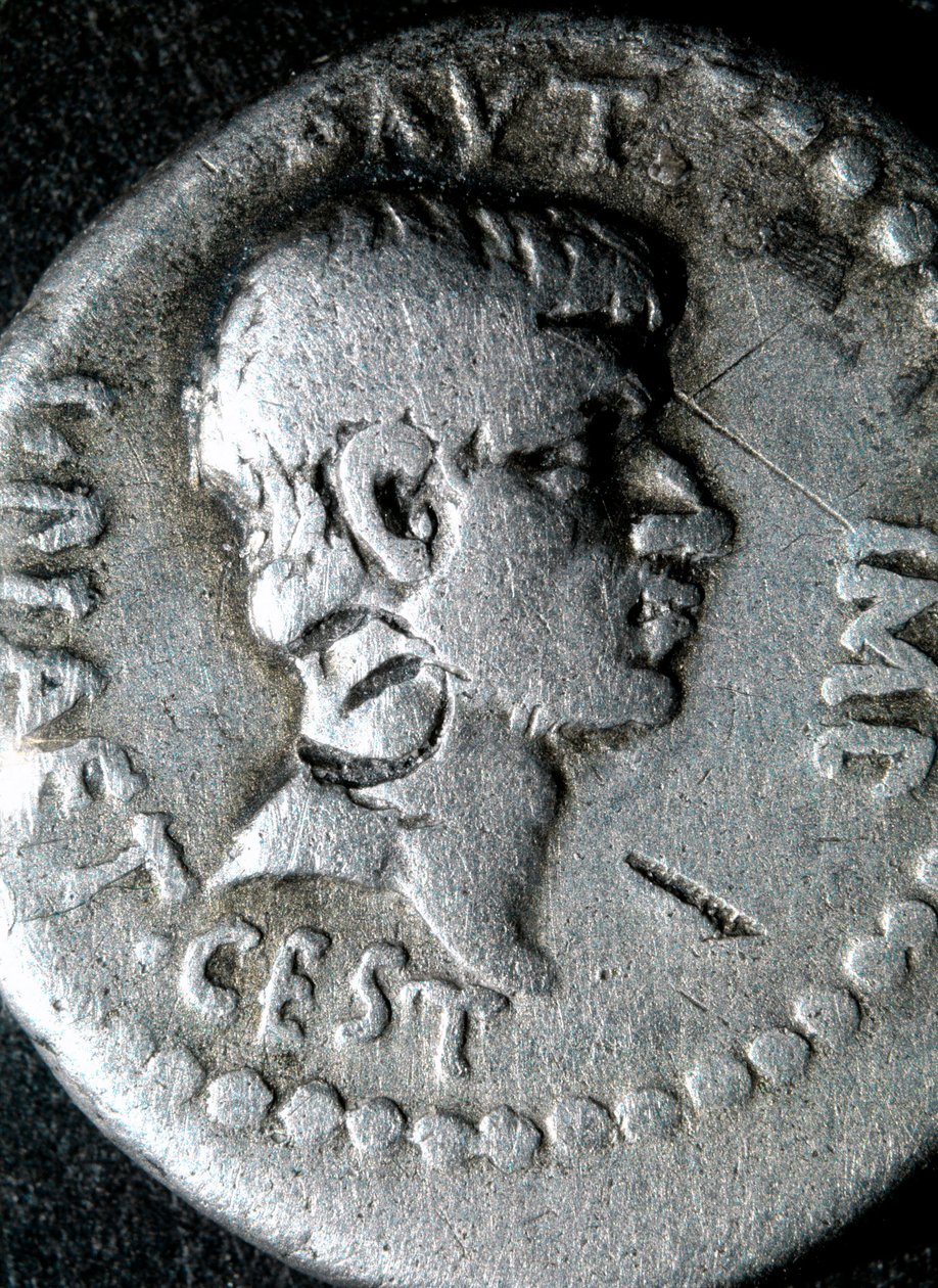 Sølvmønt med billede af Marcus Junius Brutus (83-42 f.Kr.) romersk senator af Roman