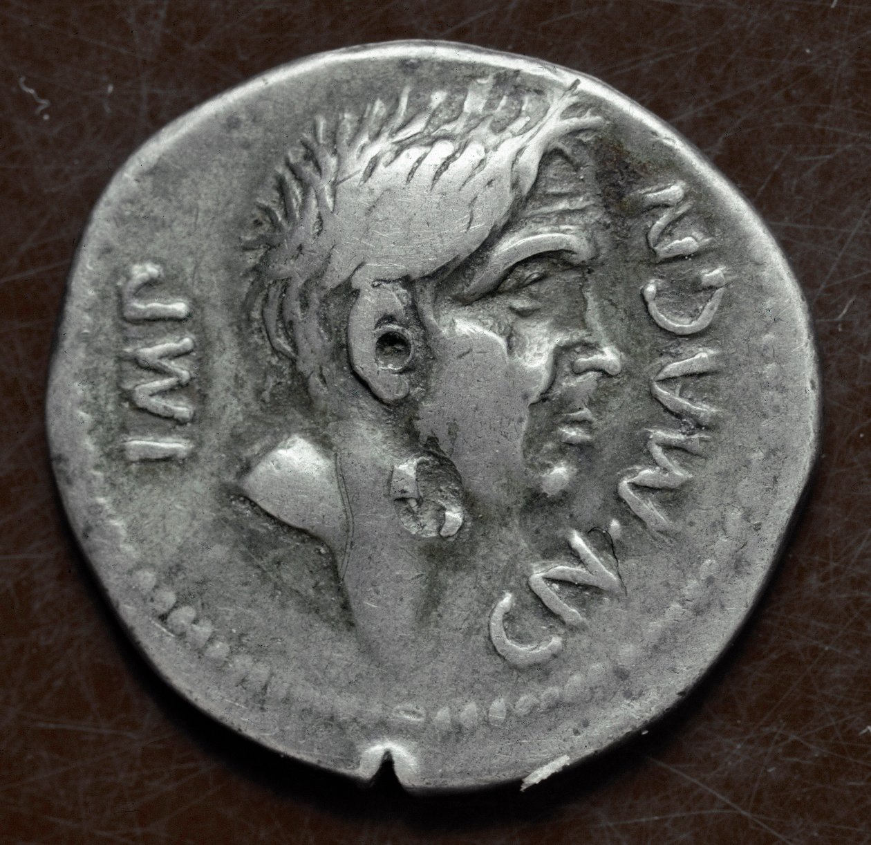 Sølvmønt med billedet af Pompejus den Store (Gneo Pompeo Magno eller Gnaeus Pompeius Magnus af Roman