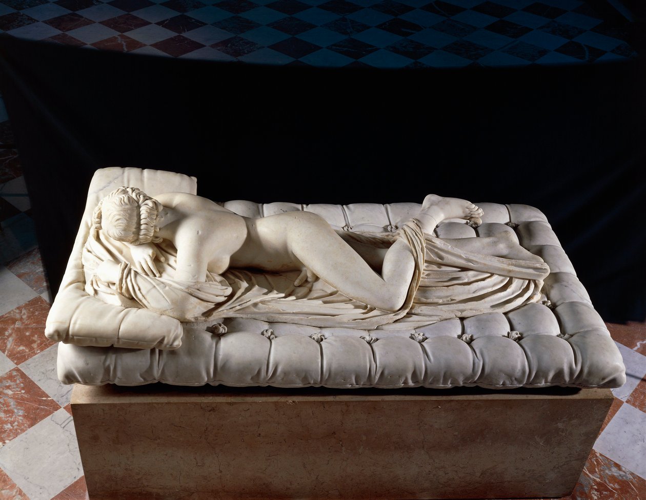 Sovende Hermafrodit, kopi efter en original fra det 2. århundrede f.Kr., fra Diocletians bade, Rom (marmor) af Roman