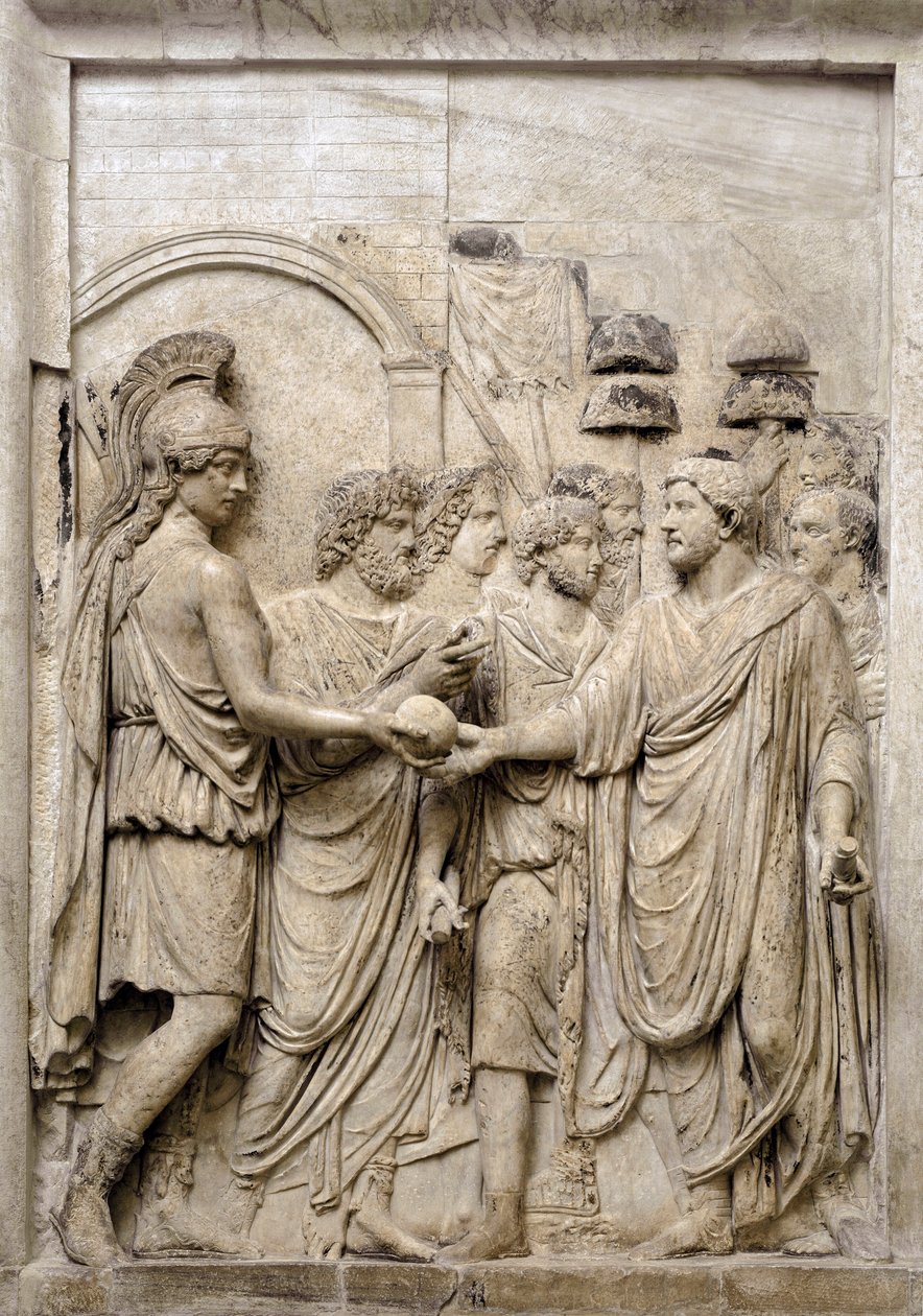 Højtidelig indtræden af kejser Hadrian i Rom, 2. århundrede (marmorrelief) af Roman