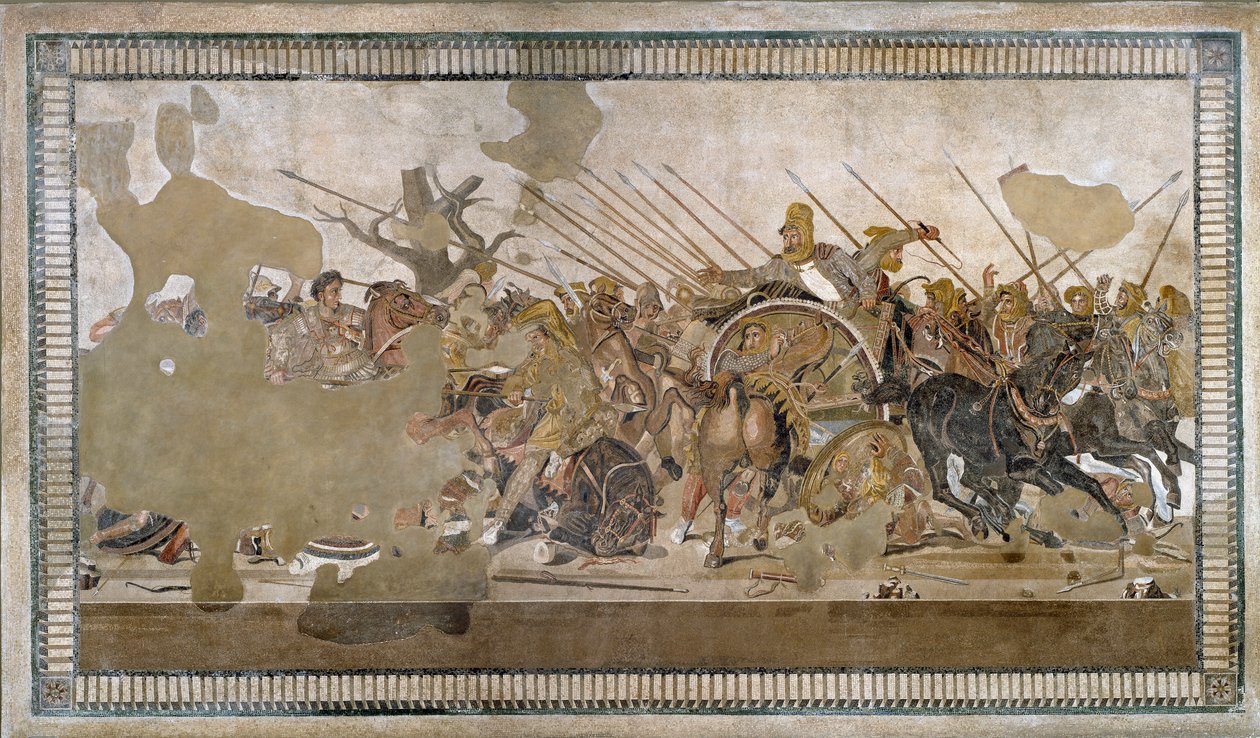 Slaget ved Issos vundet af Alexander III den Store mod Darios (Darius) III Codoman (335 - 331 f.Kr.) - Mosaik af Pompei - af Roman