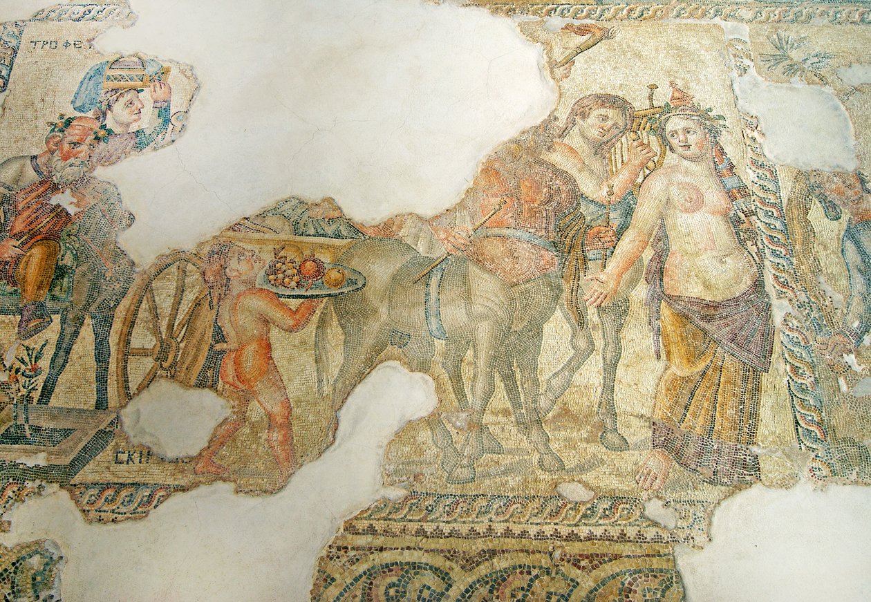 Den triumferende procession af Dionysos, House of Aion, Paphos, Cypern (mosaik) af Roman