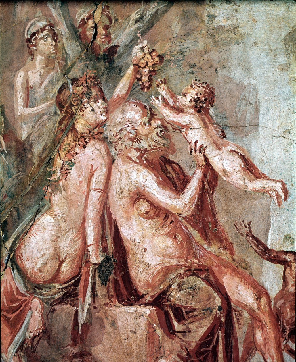 Dionysos barndom med Satyr og Silene (fresko af Roman