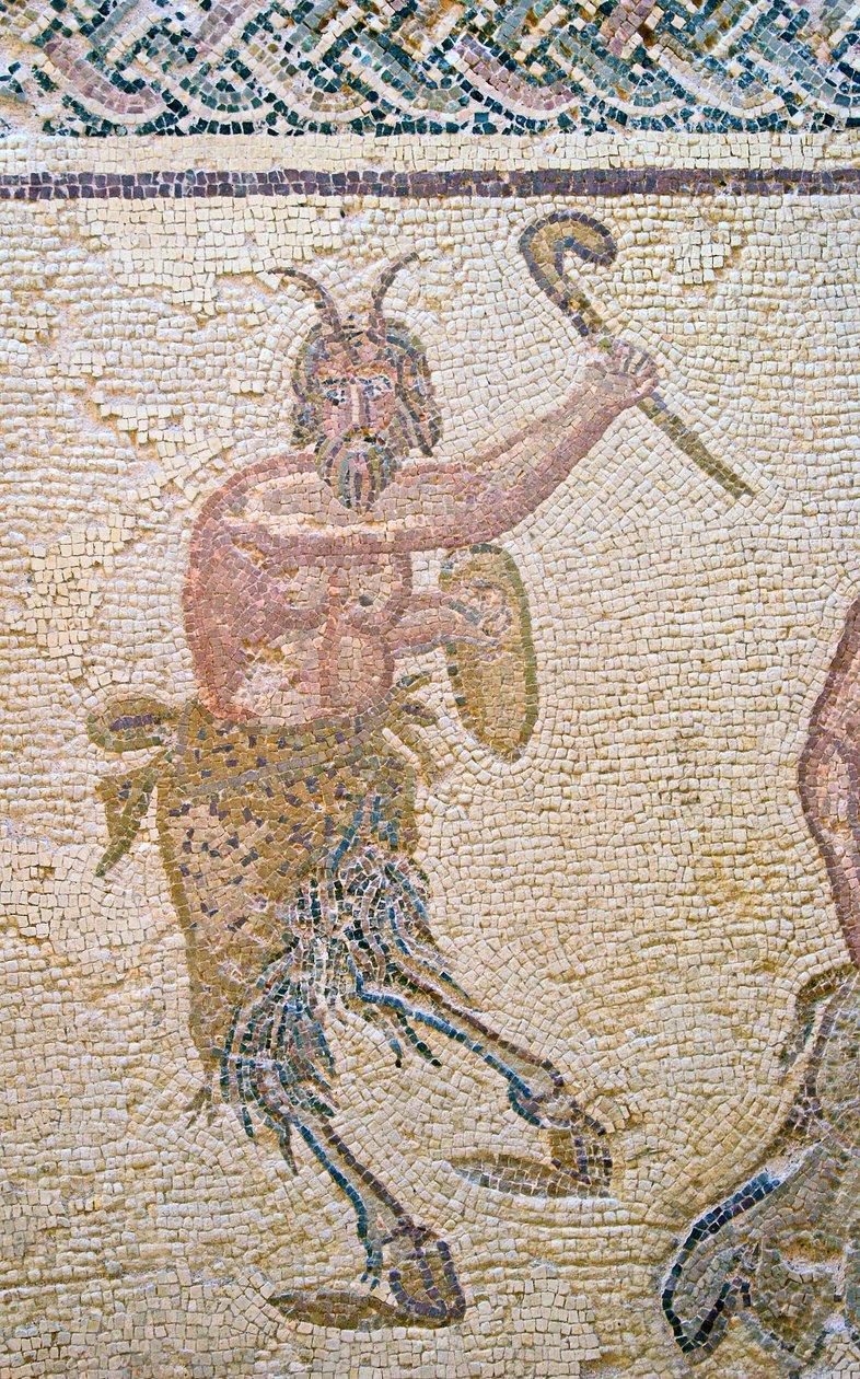 Dionysos triumf, detalje af Pan, House of Dionysos, Paphos, Cypern mosaik af Roman