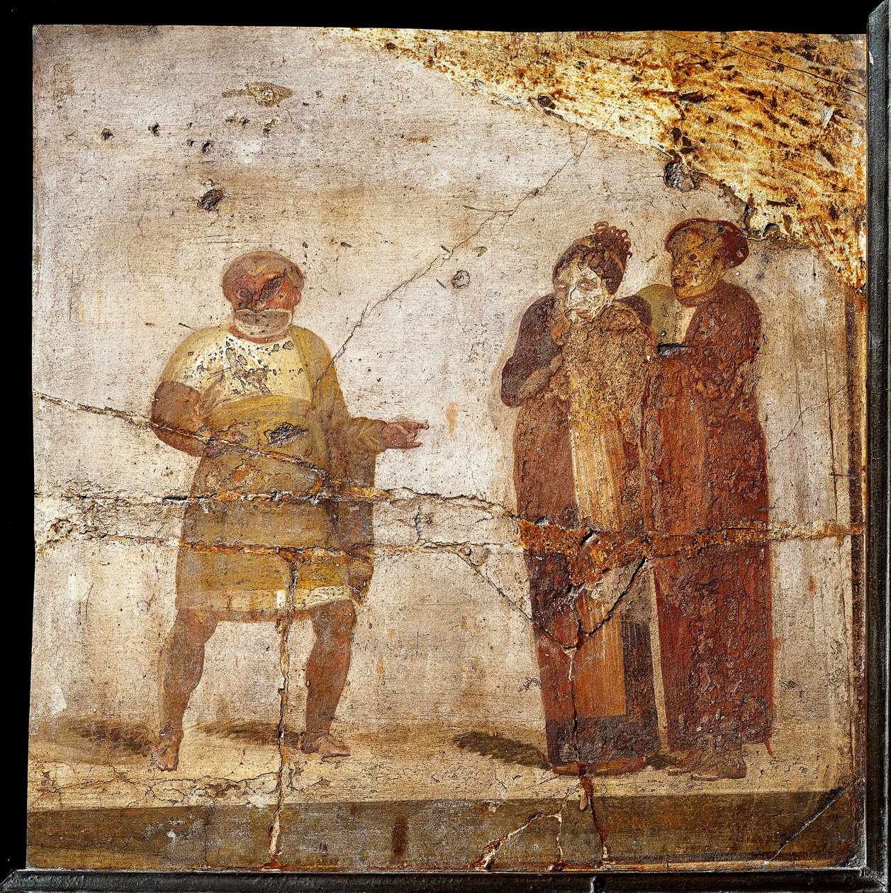 Teaterscene. Kalkmaleri fra stedet Pompeji af Roman