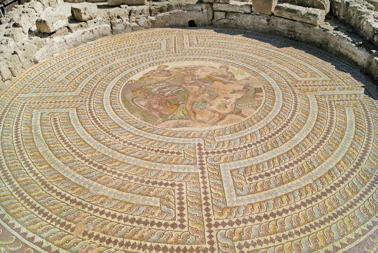 Theseus and the Minotaur, Theseus House, Paphos, Cypern (mosaik) af Roman