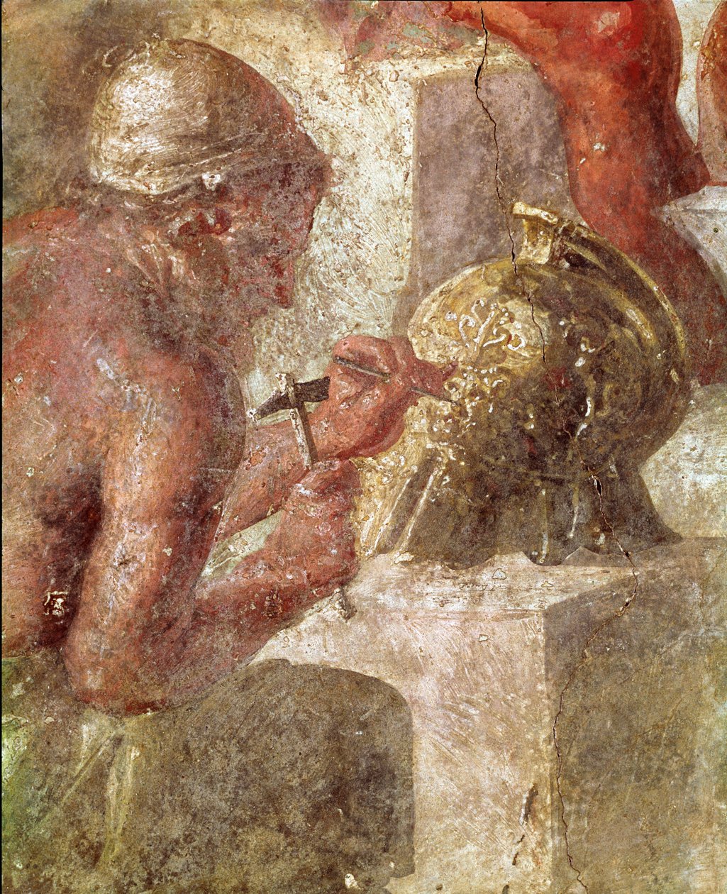 Thetis ved Vulcans smedje, detalje af en arbejder (fresko af Roman