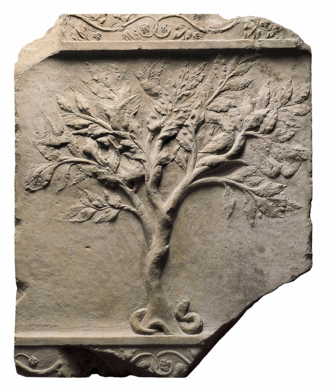 Træ, fugl og en slange, relief af Roman