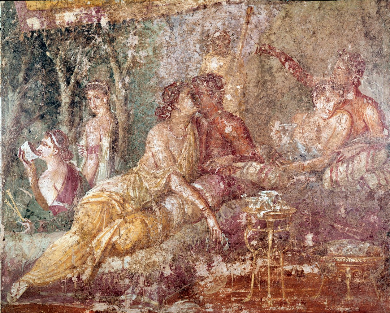 Triclinium, par, der kysser (fresco af Roman