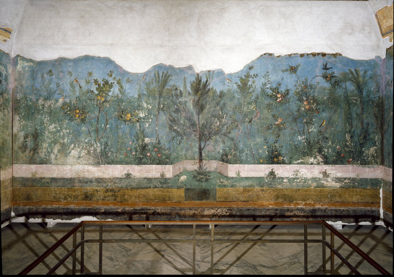 Trompe loeil have fra Villa of Livia, 40-20 f.Kr af Roman