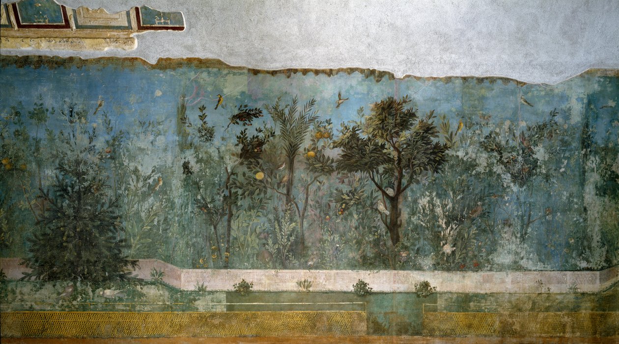 Trompe loeil have fra Villa of Livia, 40-20 f.Kr af Roman