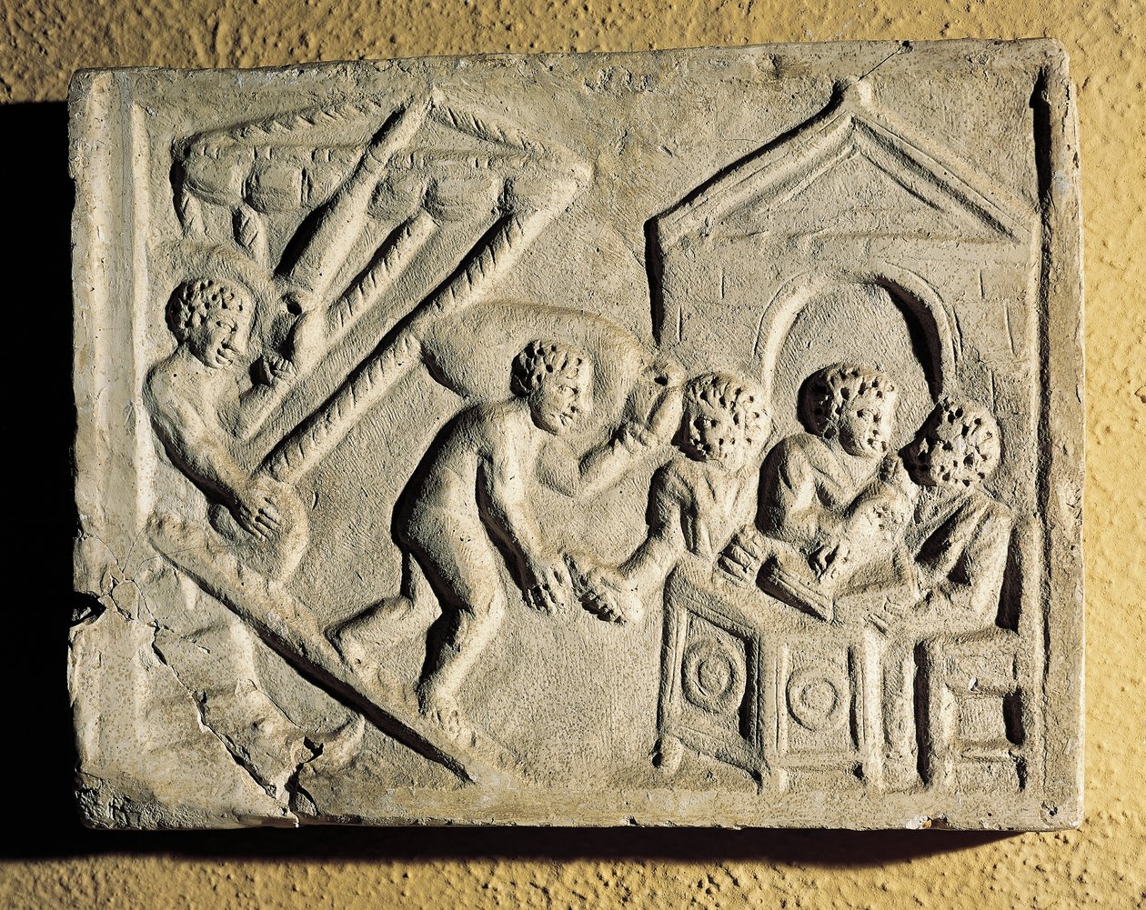 Losning af last og havnekontrol, basrelief, romersk civilisation af Roman