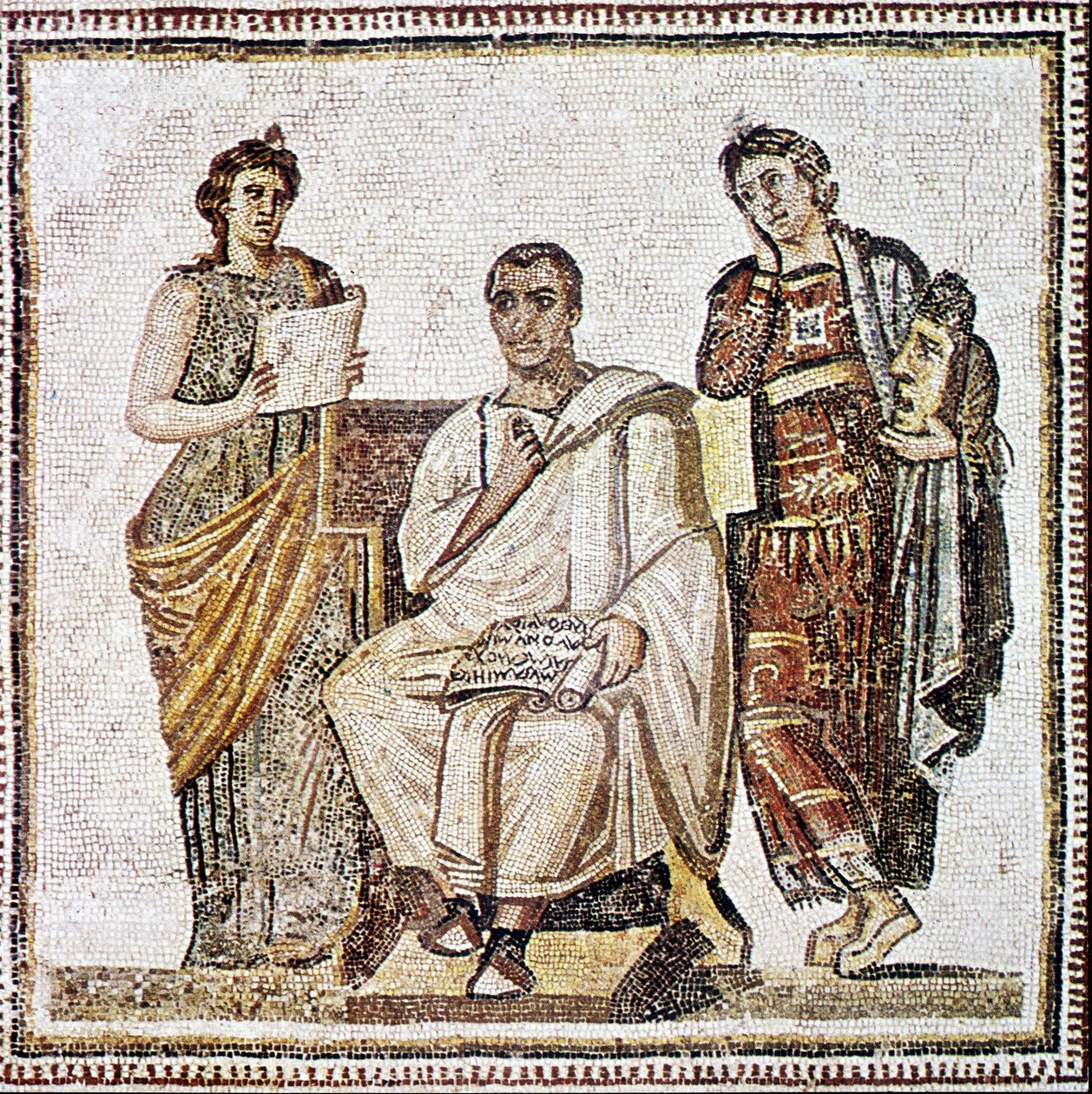 Virgil Writing the Eneide under muserne Clio og Melpomenes blik - Mosaik fra det 4. århundrede efter JC fra Susa i Tunesien. af Roman