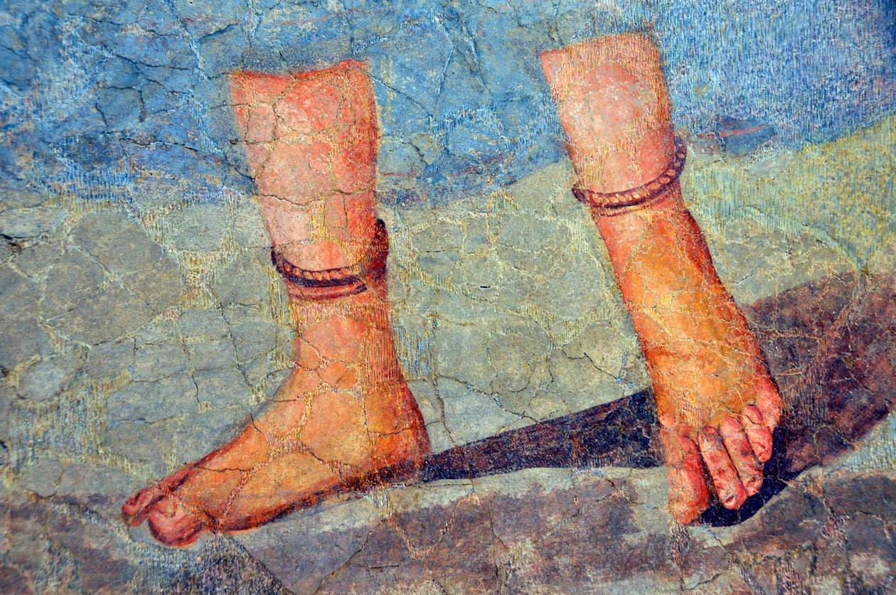 Kvindes ben iført fodlænker, slutningen af 2. - tidligt 3. århundrede (fresco) af Roman
