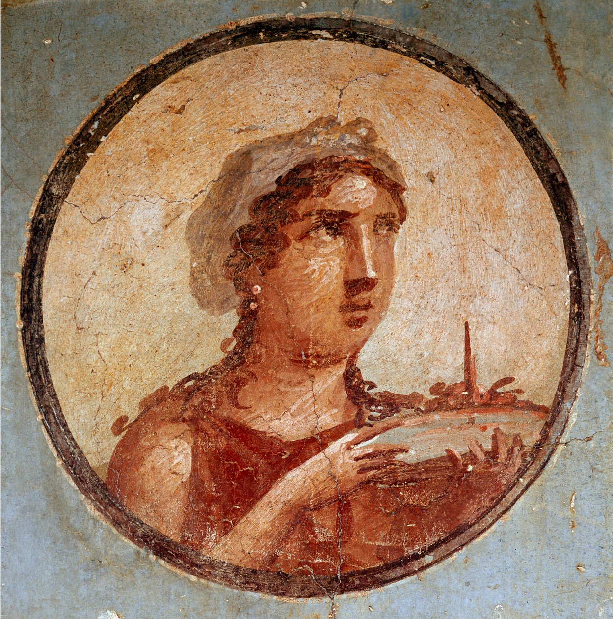 Ung pige med et fad mad (fresco af Roman