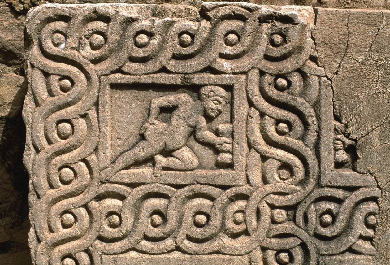 Arkitektonisk fragment med udskåret dekoration, detalje, høj kejsertid (27 f.Kr.-395 e.Kr.) (se også 267011) af Roman Imperial Period