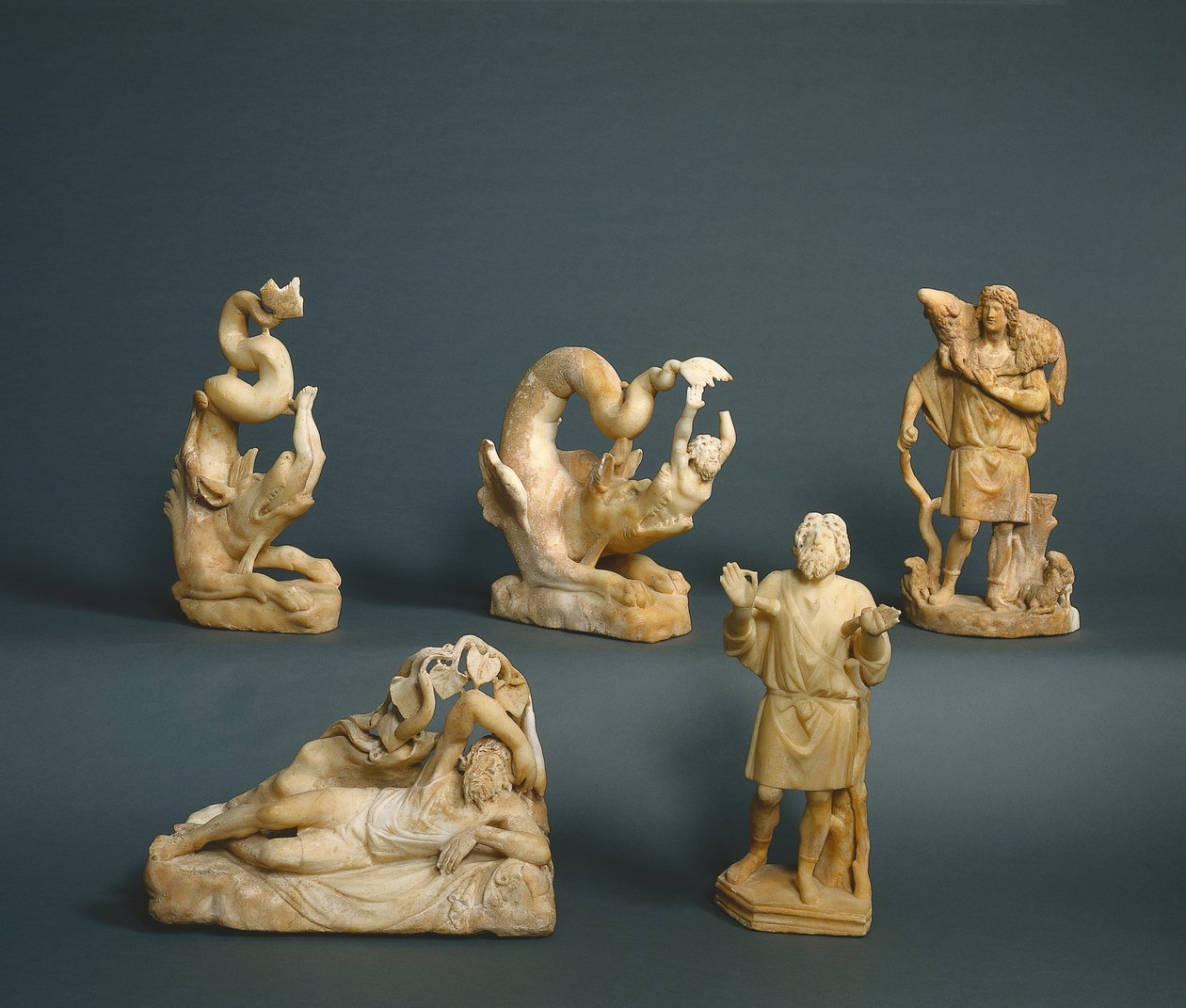 Jonah Swallowed, Jonah Cast Up, Jonah Under the Gourd Vine, Jonah Praying, 280-290 (marmor) af Roman Imperial Period