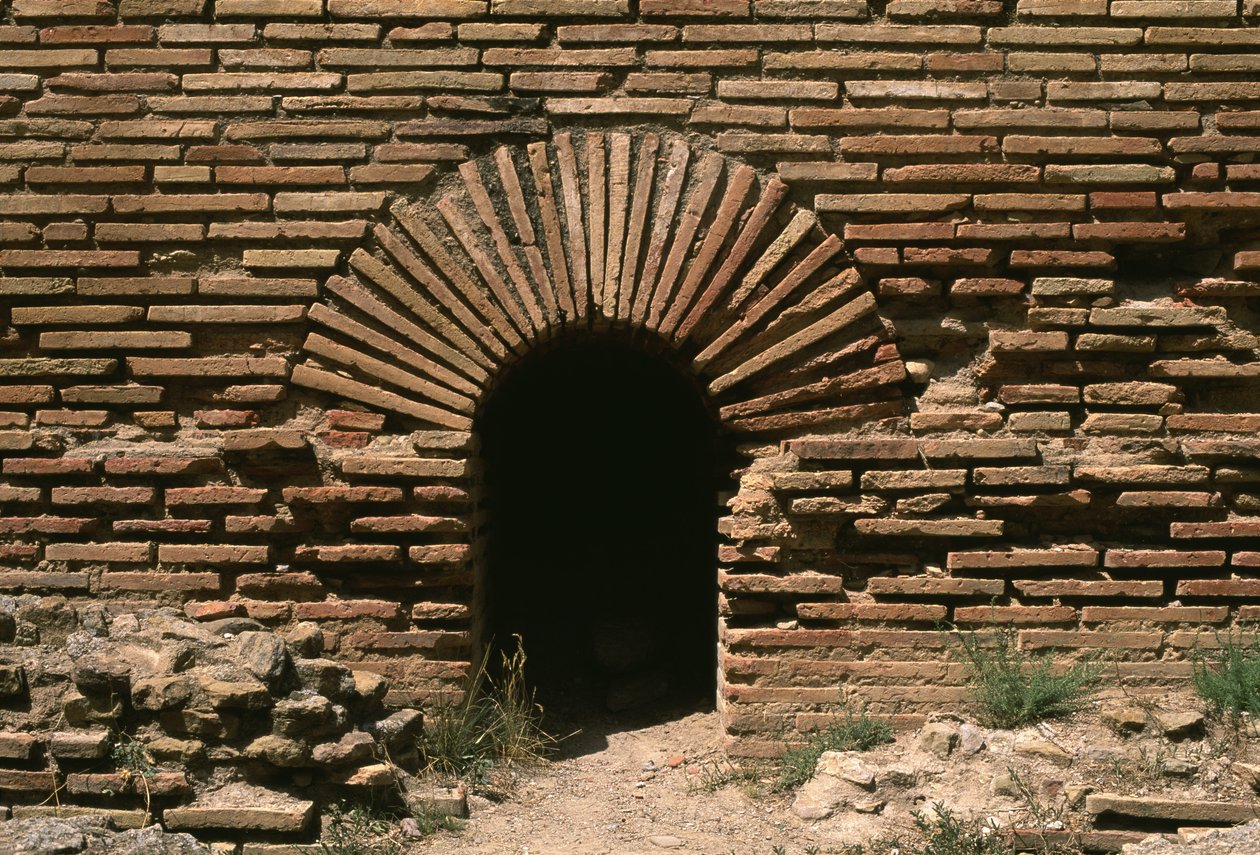 Nordlige termiske bade, detalje af en murstensvæg, høj kejsertid 27 f.Kr. - 395 mursten af Roman Imperial Period