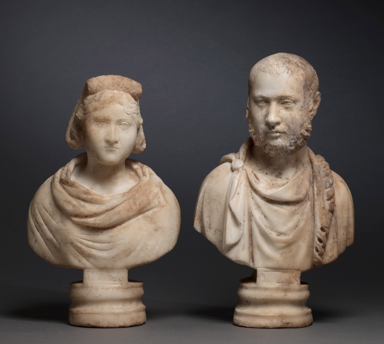 Portrætbuste af en aristokratisk kvinde og portrætbuste af en aristokratisk mand, 280-290 (marmor) af Roman Imperial Period