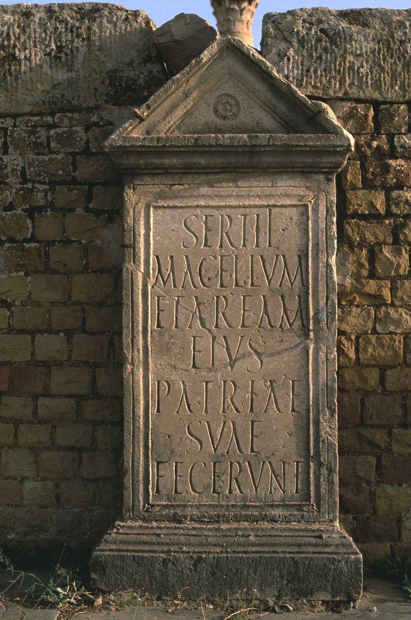 Stela med en indskrift på Sertius Marked Høj kejserlig periode (27 f.Kr.-395 e.Kr.) af Roman Imperial Period
