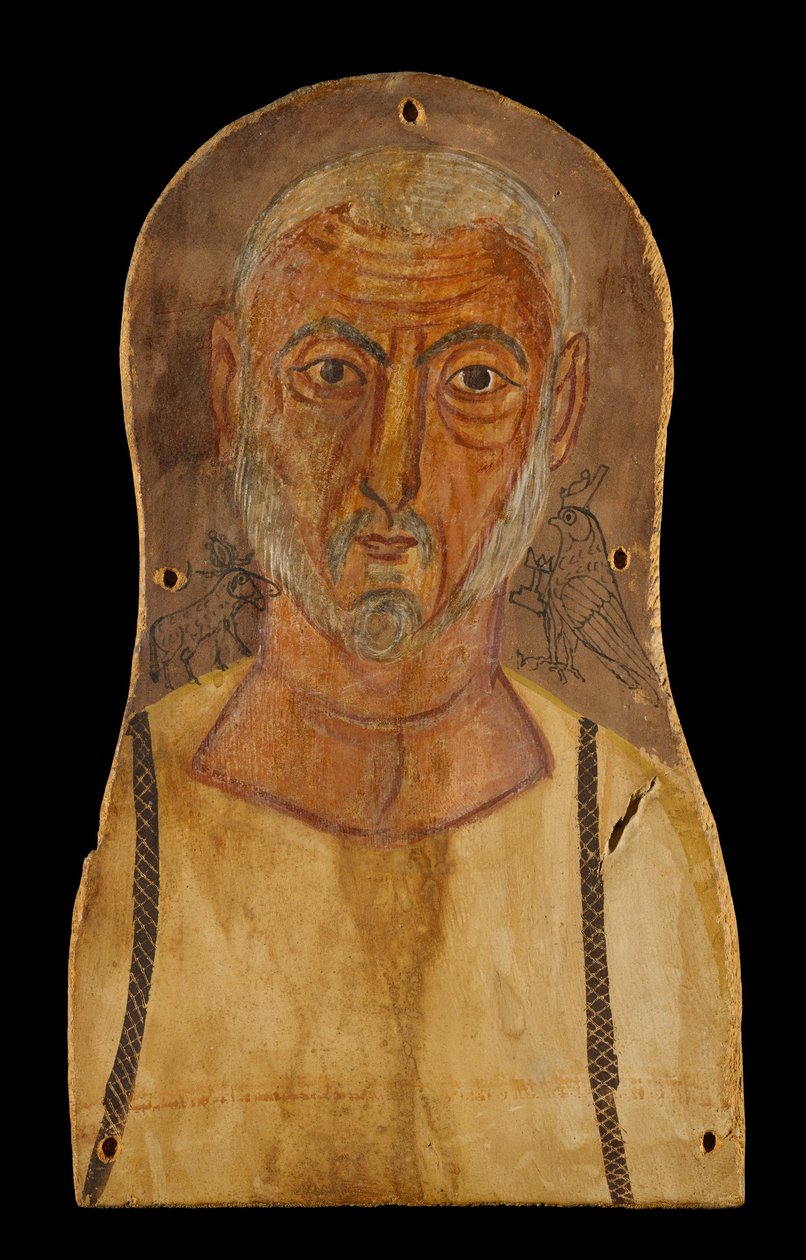 Ældre mand flankeret af egyptiske guder, x.250 e.Kr. (tempera på platan) af Roman Period Egyptian