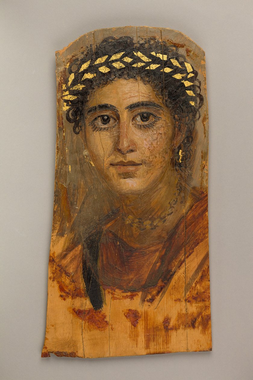Portræt af en ung kvinde i rødt, 90-120 e.Kr. (encaustic, limtræ, bladguld) af Roman Period Egyptian