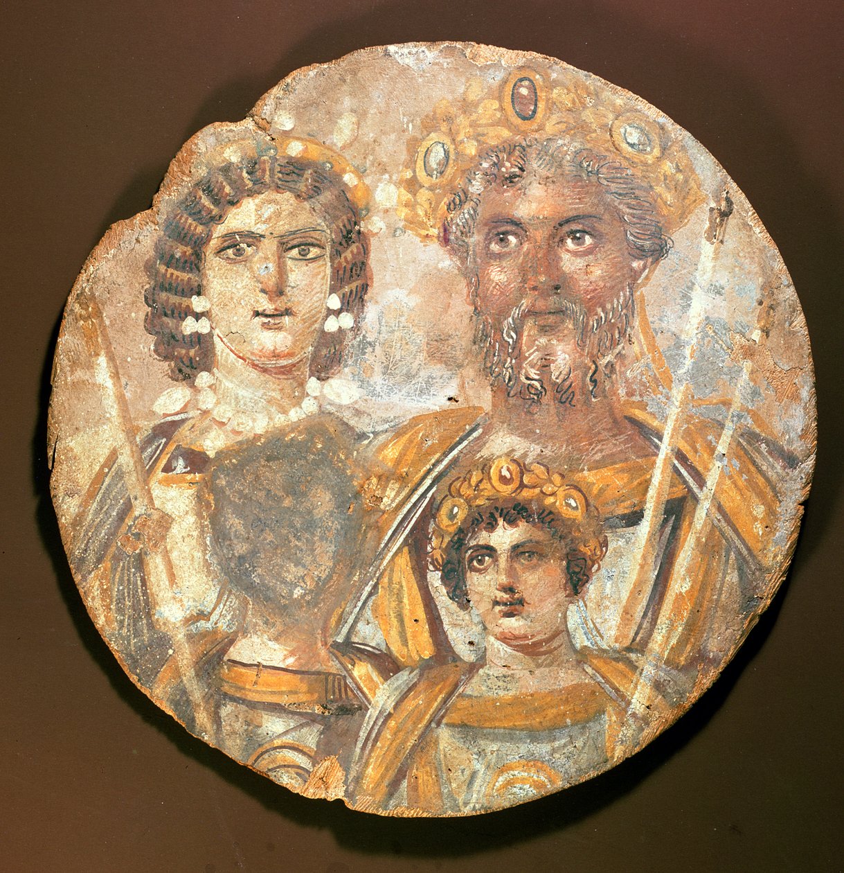 Tondo: Panel af Septimius Severus familie, ca. 200 e.Kr. tempera på træ af Roman Period Egyptian