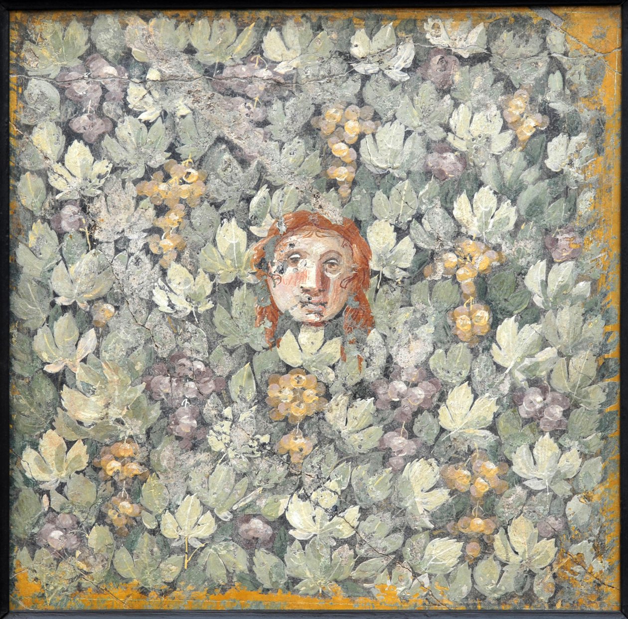 Maske på vinblade og drueklaser, 1. H. 1. årh. AD. af Roman Pompeian wall painting.