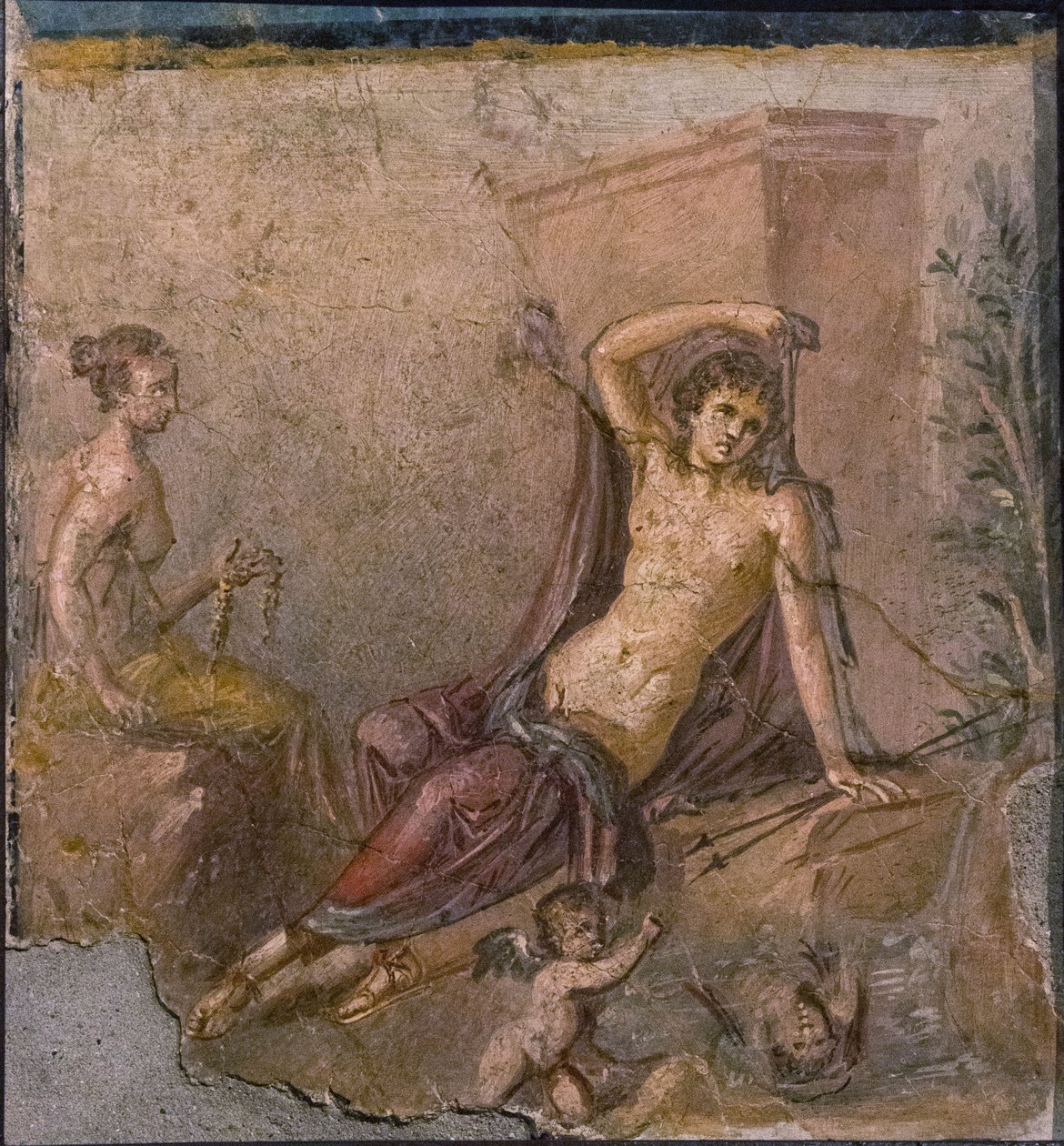 Narcissus, Ekko og Eros, 1. H. 1. århundrede. AD. af Roman Pompeian wall painting.