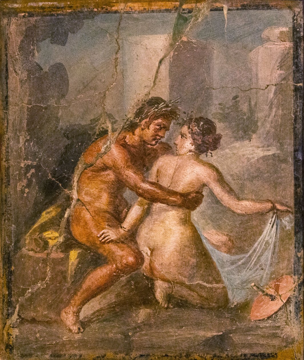 Satyr og nymfe, 1. H. 1. årh. AD. af Roman Pompeian wall painting.