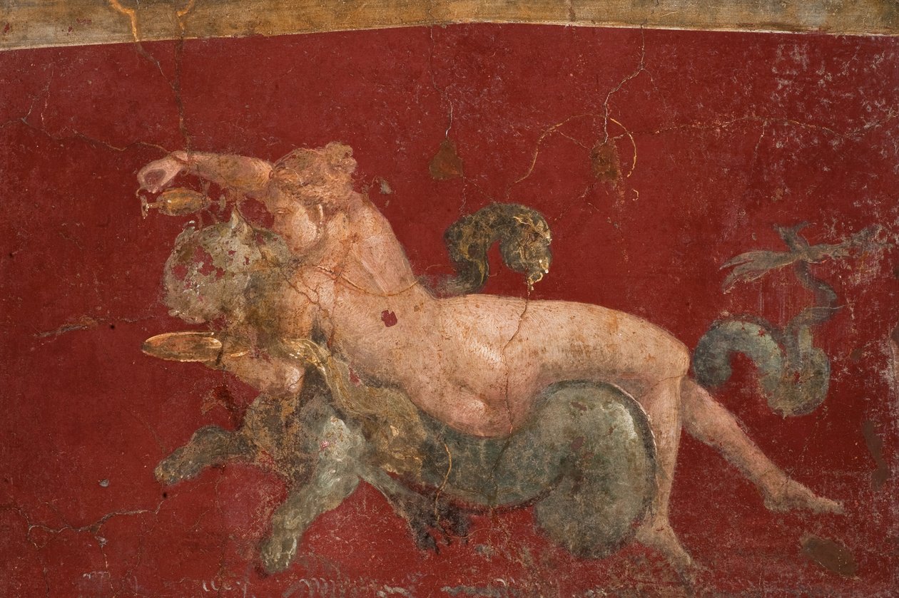 Nereiden på et havdyr søpanter, 1. H. 1. ct. A.D. af Roman Pompeian wall painting.