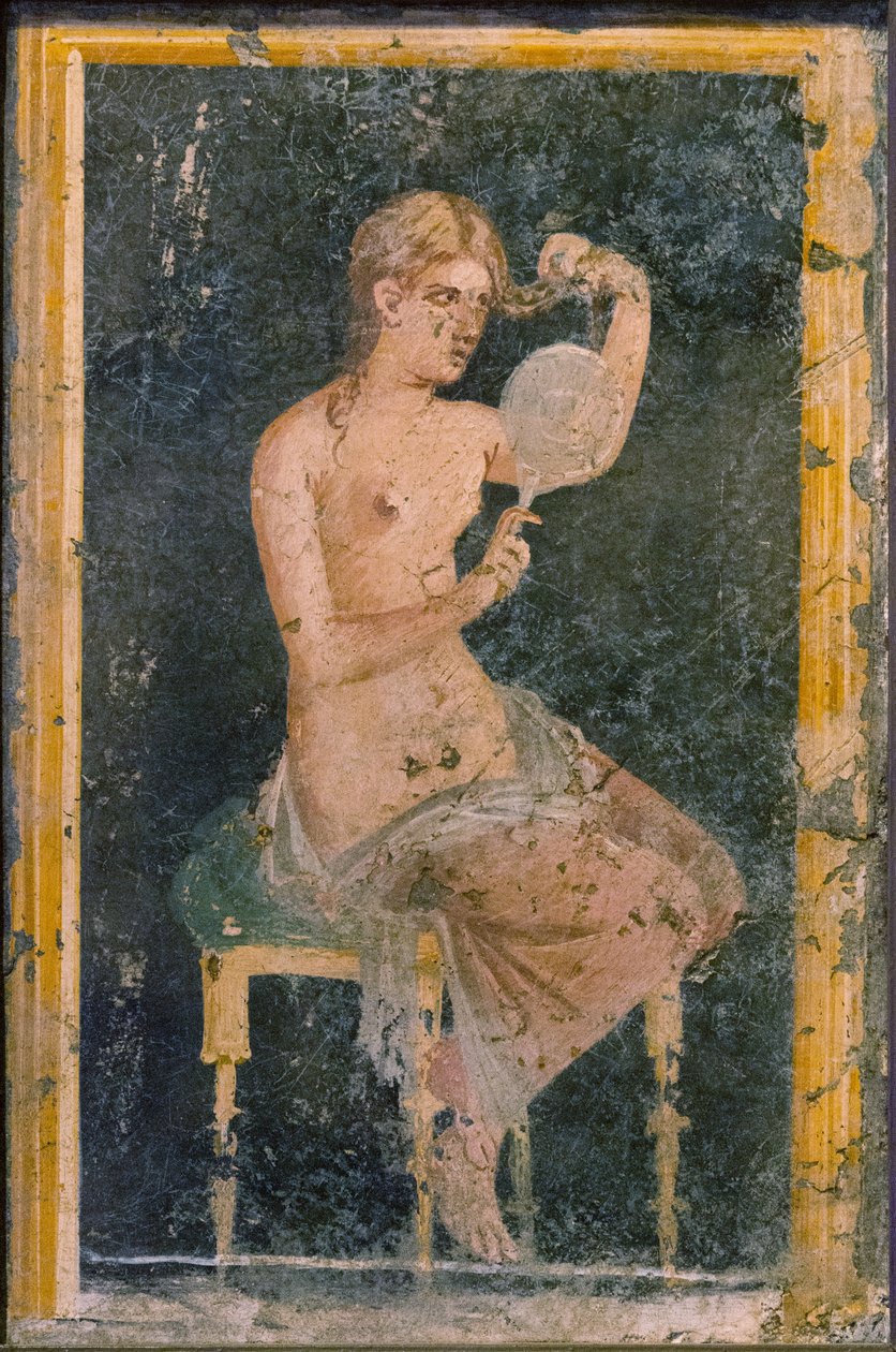 Kvinde med spejl, 1. H. 1. årh. AD. af Roman Pompeian wall painting.