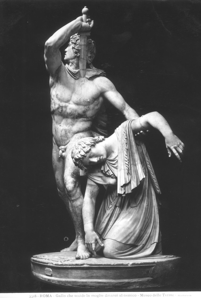 En galler dræber sig selv efter at have dræbt sin kone før fjenden, også kendt som Paetus og Arria, romersk kopi af en græsk original (marmor) (s/h foto) af Roman Roman