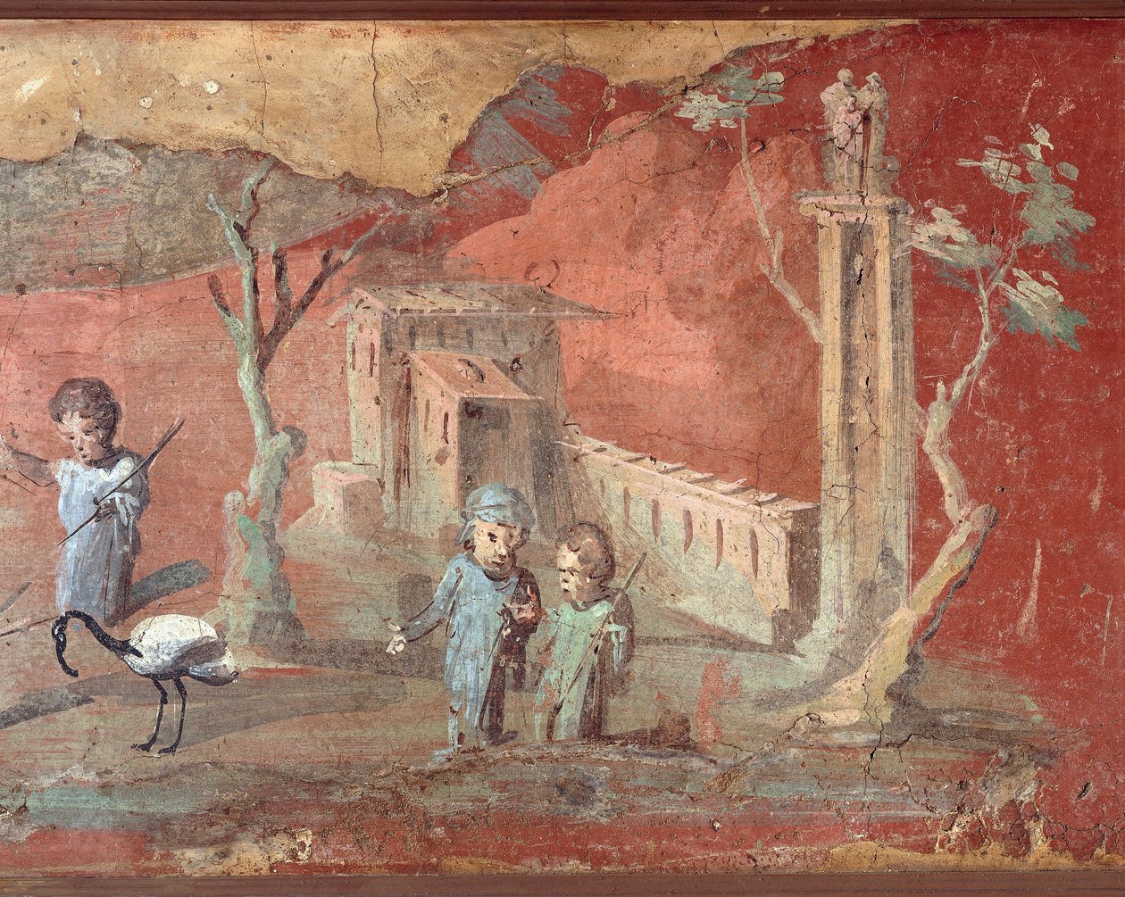 Gammel romersk fresco med landlig scene af Roman Roman