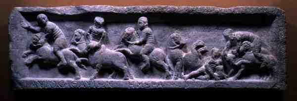 Basrelief af en tyrejagt, romersk, 3. århundrede e.Kr. (marmor) af Roman Roman