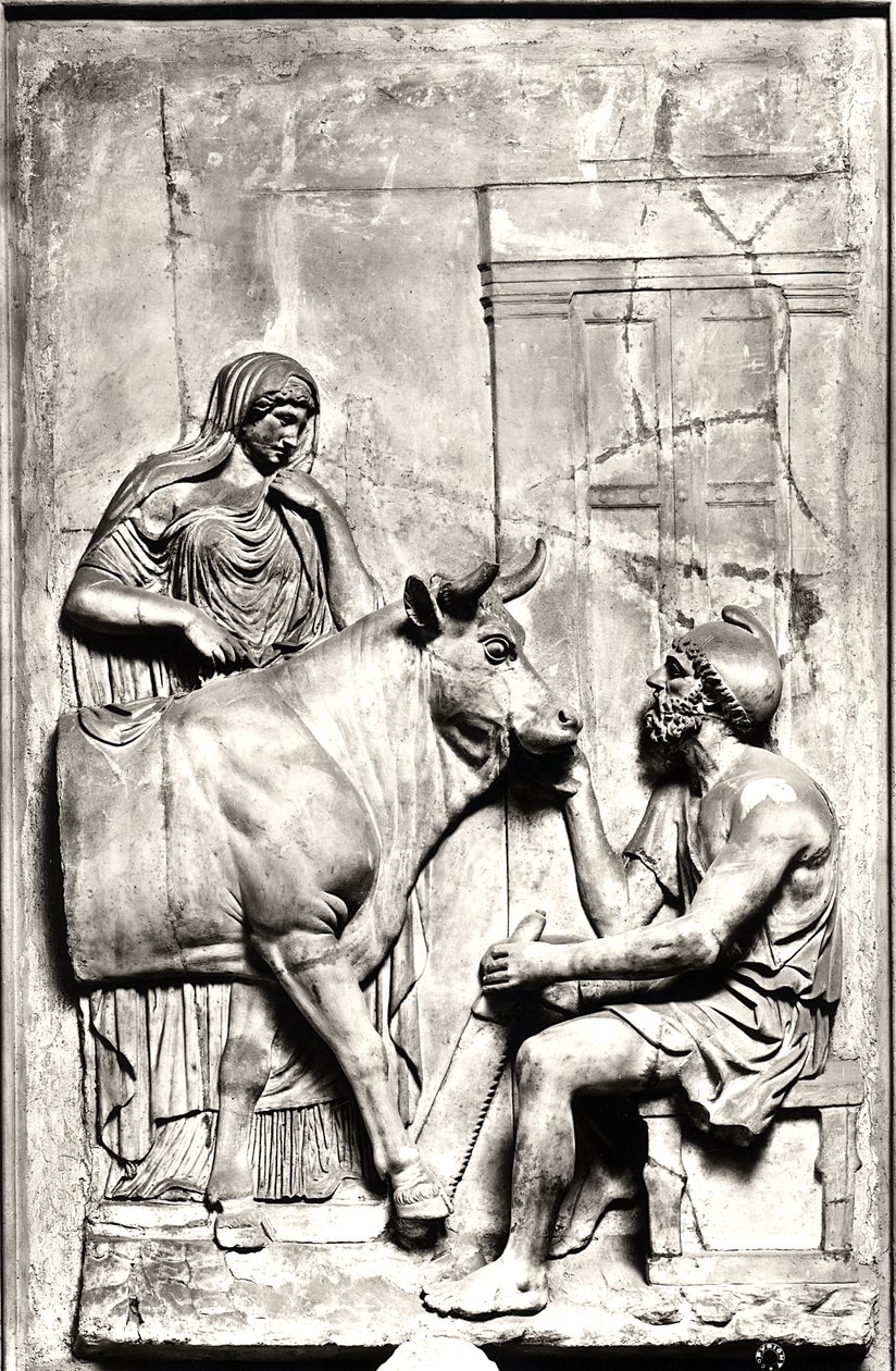 Daedalus bygger en ko til Pasiphae, mellem 1. og 3. århundrede e.Kr. (sten) (s/h foto) af Roman Roman