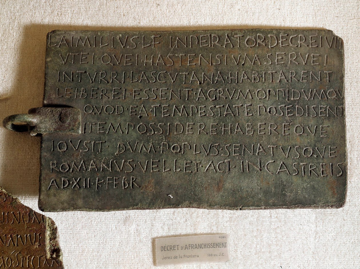 Portodekret på latin på bronzeplade: det blev bekendtgjort den 21. januar af Roman Roman