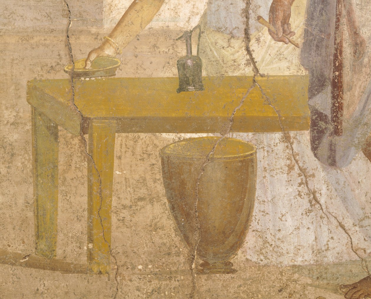 Yksityiskohta freskon uhriruokailusta, Kullattujen Cupidien talosta, Pompejista, Campaniasta, roomalaisesta sivilisaatiosta af Roman Roman