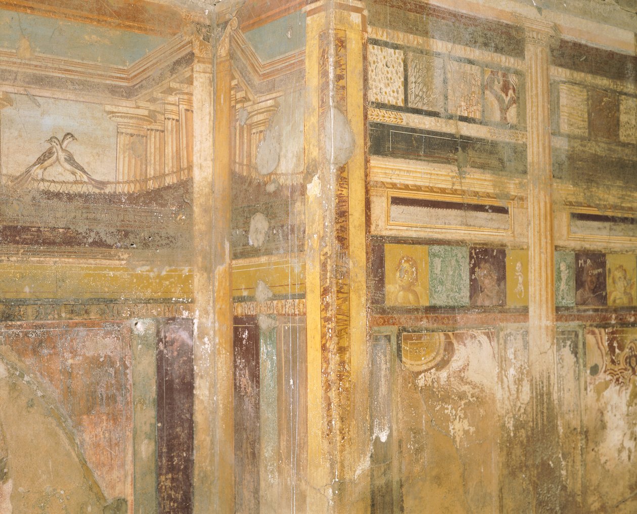 Detalje af fresco, del af vægdekorationer, House of Labyrinth, Pompeji, Campania, romersk civilisation af Roman Roman